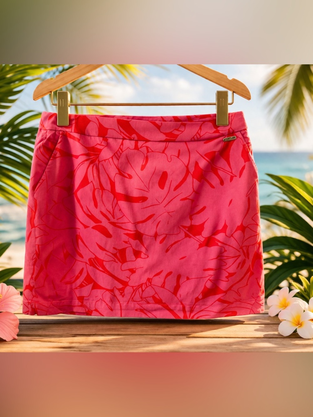 RAFAEllA Pink Tropical Print Skort Skirt Golf Resort Preppy Bright Summer Size L
